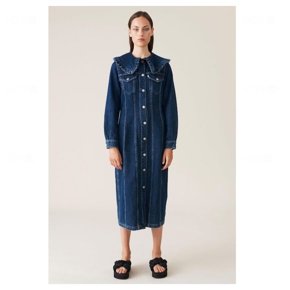 Ganni Dresses & Skirts - NWT Ganni + Levi's Dark Indigo Cotton and Hemp Denim Cottagecore Midi Dress